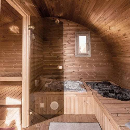 SaunaLife GL6 two-room outdoor wooden sauna kit interior view