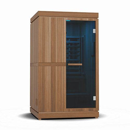Finnmark FD-4 Trinity Infrared and Steam Sauna Combo with wooden exterior and glass door