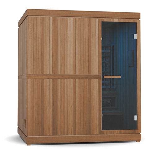 Finnmark FD-5 Trinity XL infrared and steam sauna combo with wooden exterior and glass door