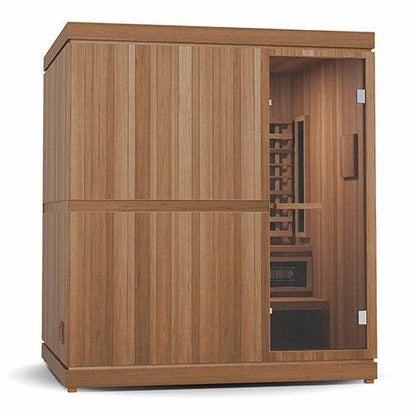 Finnmark FD-5 Trinity XL infrared and steam sauna combo with wooden exterior and glass door