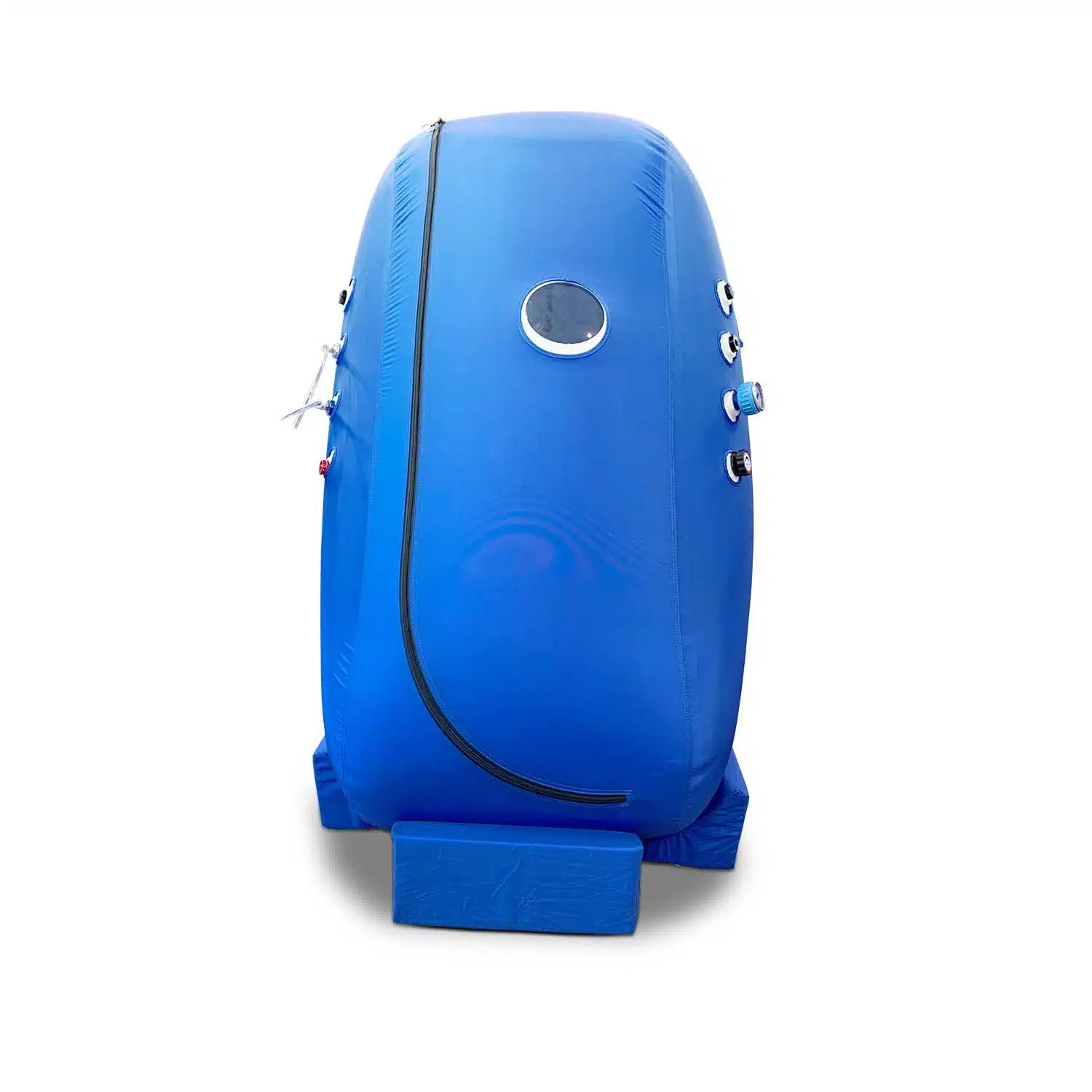 Single-person sitting hyperbaric chamber side profile with internal steel frame support